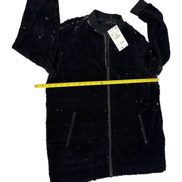 Zara Womens Bomber Jacket M L Black Velvet Sequin sequined Full Zip 0021/013 NWT - Picture 9 of 9